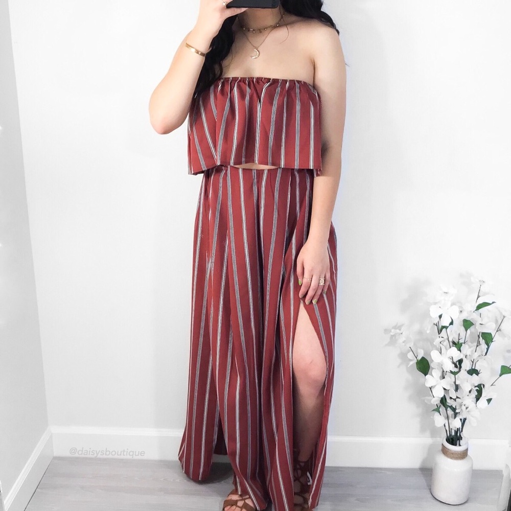 ❤️SALE❤️ rust striped pants crop top two piece set - Picture 2 of 4